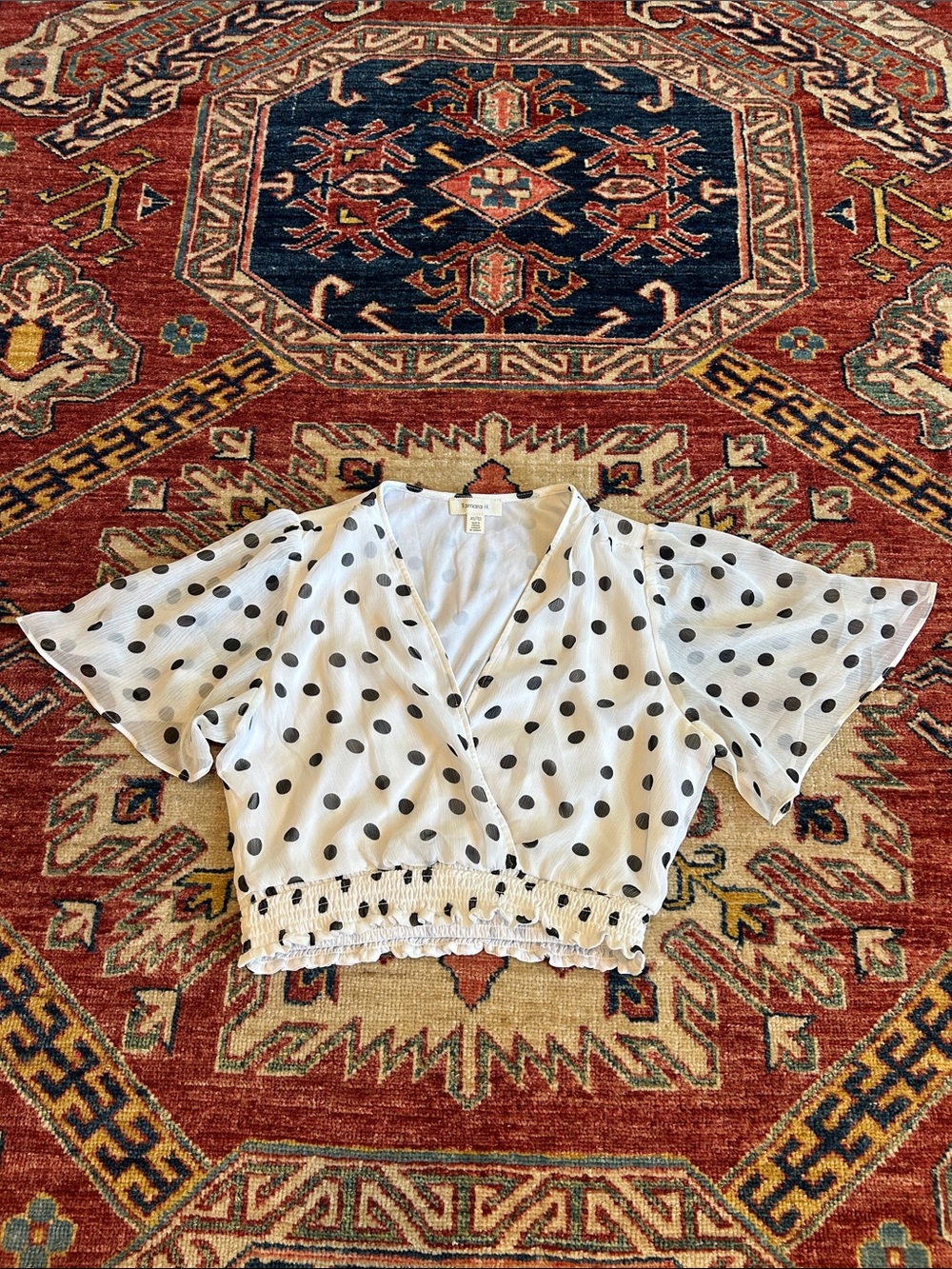 Tamara H Polka Dot Crop Top Shirt XS White/Black
